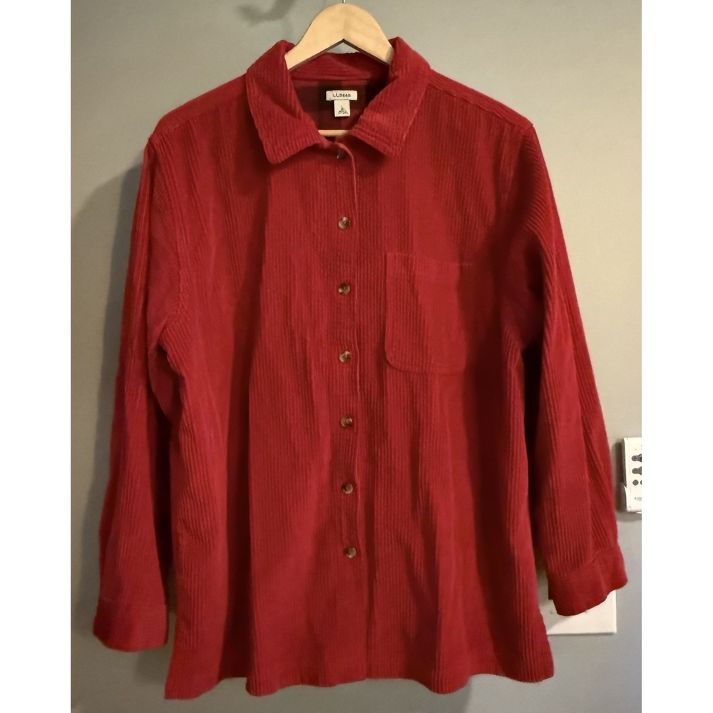 LL Bean Shirt Jacket Ribbed Corduroy Button Down Flannel Lined Shacket Large